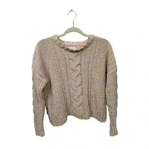 Aeropostale Womens Small Pink Chunky Knit Sweater Cropped 3/4 Sleeves